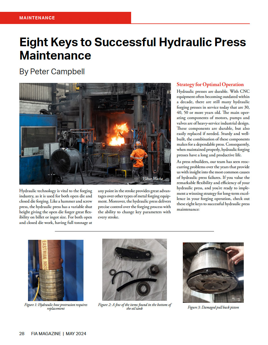 Eight Keys to Successful Hydraulic Press Maintenance